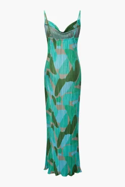 MICAS Maxi Dresses-Abstract Cowl Neck Plisse Maxi Dress