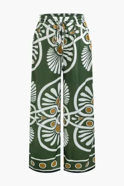 MICAS Pants-Abstract Print Drawstring Wide Leg Pants