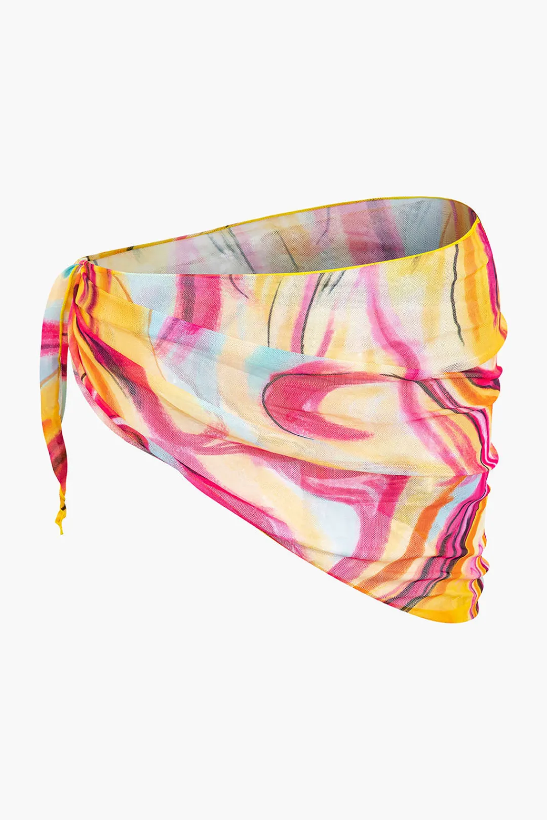 MICAS Swimwear|Vacation Sets-Abstract Print Halter Tummy Control One-piece Swimsuit And Knot Mini Sarong Skirt Set MULTICOLOR