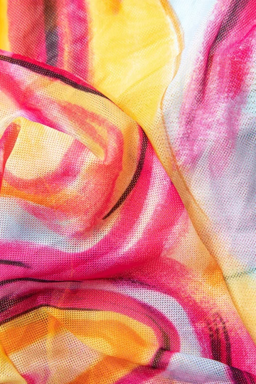 MICAS Swimwear|Vacation Sets-Abstract Print Halter Tummy Control One-piece Swimsuit And Knot Mini Sarong Skirt Set MULTICOLOR
