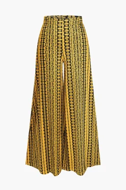 MICAS Pant Sets|Vacation Sets-Abstract Print Knot Tube Top And Wide Leg Trouser Set YELLOW