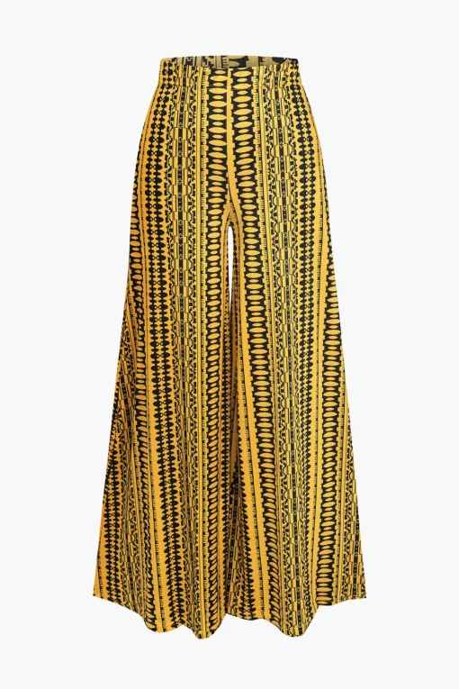 MICAS Pant Sets|Vacation Sets-Abstract Print Knot Tube Top And Wide Leg Trouser Set YELLOW