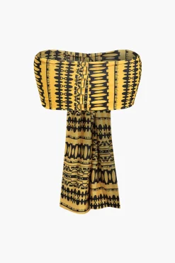 MICAS Pant Sets|Vacation Sets-Abstract Print Knot Tube Top And Wide Leg Trouser Set YELLOW