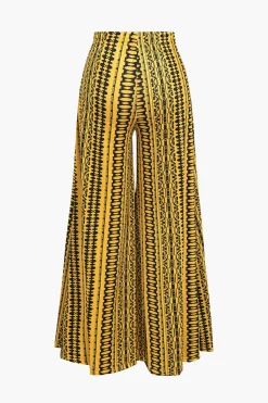 MICAS Pant Sets|Vacation Sets-Abstract Print Knot Tube Top And Wide Leg Trouser Set YELLOW