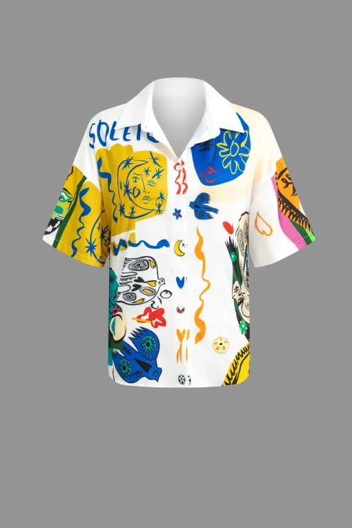 MICAS Short Sets|Vacation Sets-Abstract Print Knot-Front Shirt And Drawstring Shorts Set MULTICOLOR
