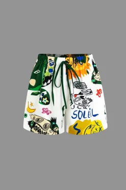 MICAS Short Sets|Vacation Sets-Abstract Print Knot-Front Shirt And Drawstring Shorts Set MULTICOLOR