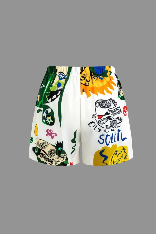 MICAS Short Sets|Vacation Sets-Abstract Print Knot-Front Shirt And Drawstring Shorts Set MULTICOLOR