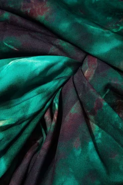 MICAS Midi Dresses-Abstract Print Spaghetti Strap Ruched Side Slit Midi Dress GREEN