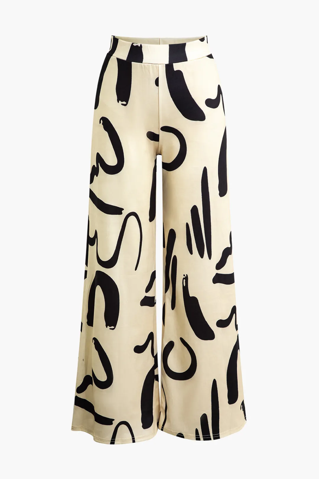 MICAS Pants-Abstract Print Wide Leg Pants Contrast Color
