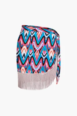 MICAS Swimwear-Abstract Printed Fringe Cover Up MULTICOLOR