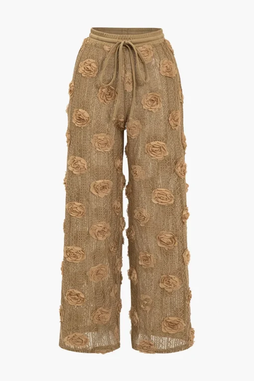MICAS Pant Sets|Vacation Sets-Appliques Drawstring Trouser Set LIGHT BROWN
