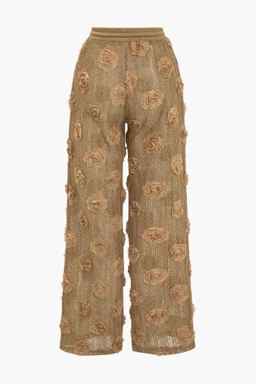 MICAS Pant Sets|Vacation Sets-Appliques Drawstring Trouser Set LIGHT BROWN