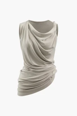MICAS Tank Tops & Cami-Asymmetric Cowl Neck Ruched Tank Top