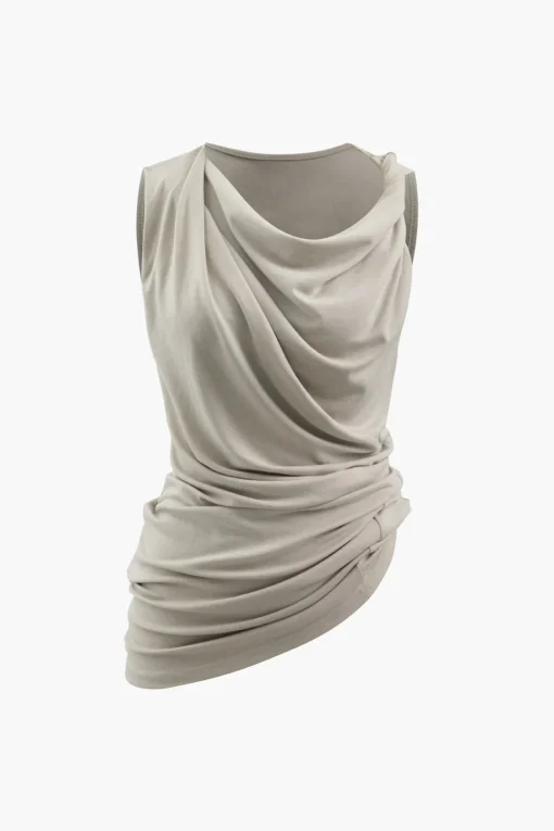 MICAS Tank Tops & Cami-Asymmetric Cowl Neck Ruched Tank Top