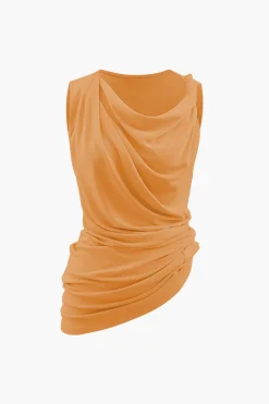 MICAS Tank Tops & Cami-Asymmetric Cowl Neck Ruched Tank Top