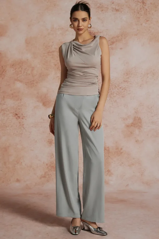 MICAS Tank Tops & Cami-Asymmetric Cowl Neck Ruched Tank Top