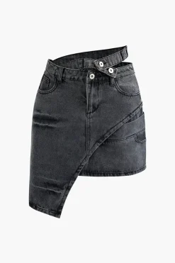 MICAS Skirts-Asymmetric Denim Mini Skirt DARK GRAY