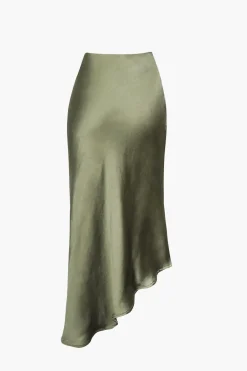 MICAS Skirts-Asymmetric Hem Slit Button Deco Skirt