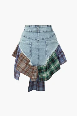 MICAS Skirts-Asymmetric Patchwork Denim Mini Skirt MULTICOLOR