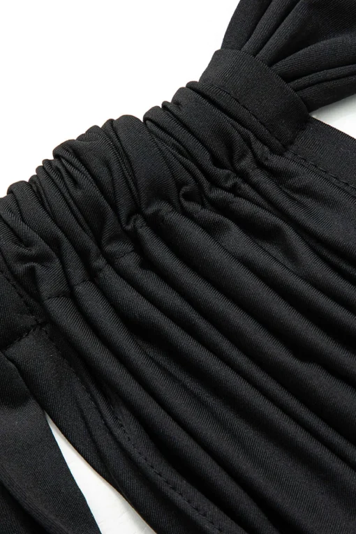 MICAS Skirt Sets-Asymmetric Ruched Cami Top And Tie Split Maxi Skirt Set BLACK