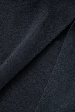 MICAS Knitwear|Knit Dresses-Asymmetrical Cut Out Long Sleeve Slit Knit Maxi Dress BLACK