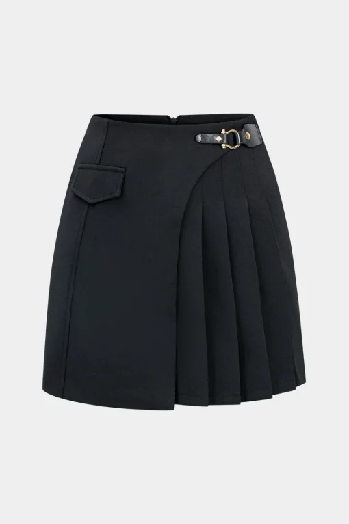 MICAS Skirts-Asymmetrical Pleated High Waist Skirt BLACK