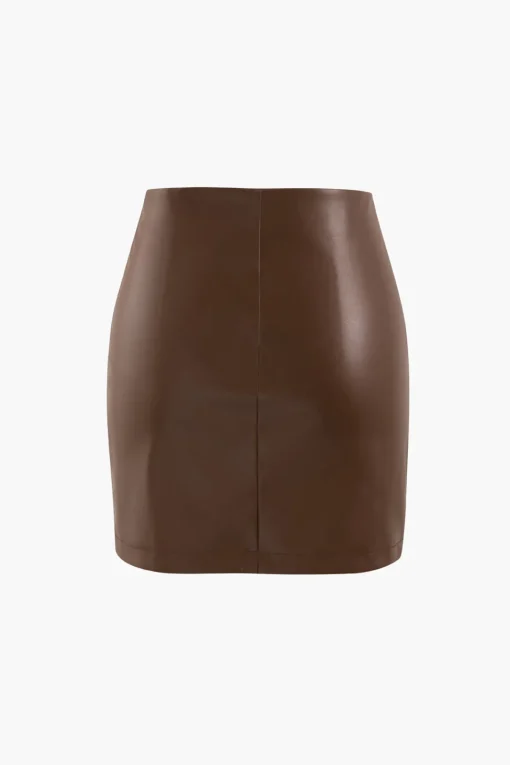 MICAS Skirts-Asymmetrical Ruched Faux Leather Mini Skirt