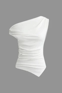 MICAS T-Shirts-Asymmetrical Ruched T-shirt IVORY