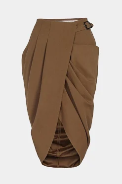 MICAS Skirts-Asymmetry Belt Ruched Midi Skirt MUSTARD