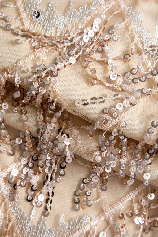 MICAS Mini Dresses-Backless Fringe Sequin Mini Dress CHAMPAGNE BEIGE