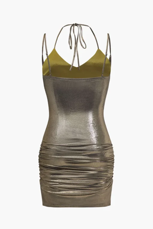 MICAS Mini Dresses-Backless Tie-Up Sequin Mini Dress PURE GOLD