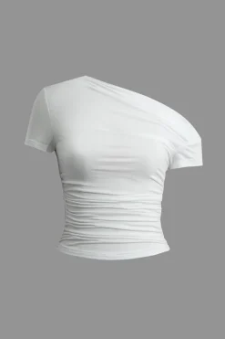 MICAS T-Shirts-Basic Asymmetrical Ruched T-shirt