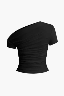 MICAS T-Shirts-Basic Asymmetrical Ruched T-shirt