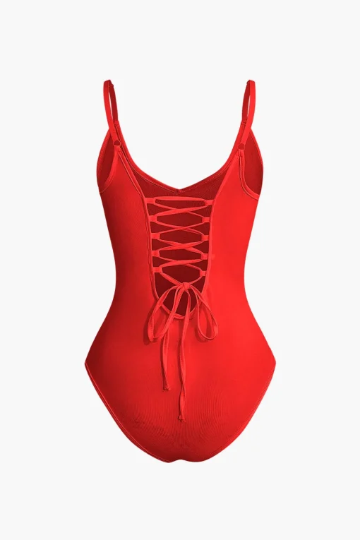 MICAS Bodysuits-Basic Braided Tie V-neck Cami Bodysuit
