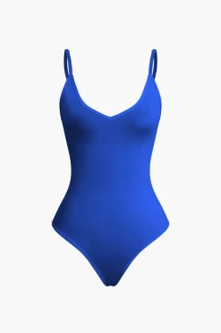 MICAS Bodysuits-Basic Braided Tie V-neck Cami Bodysuit