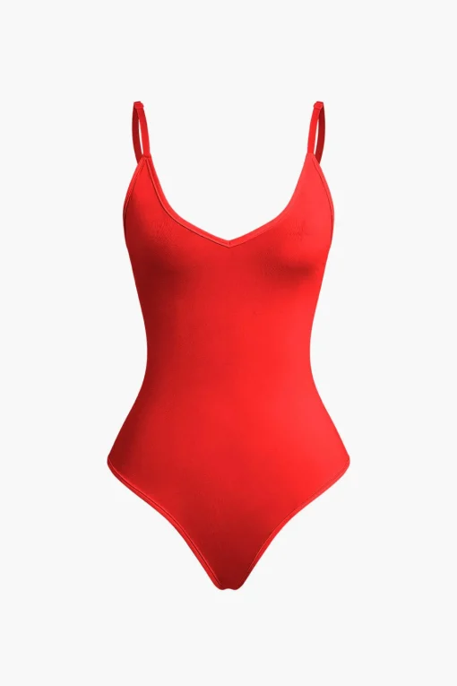 MICAS Bodysuits-Basic Braided Tie V-neck Cami Bodysuit