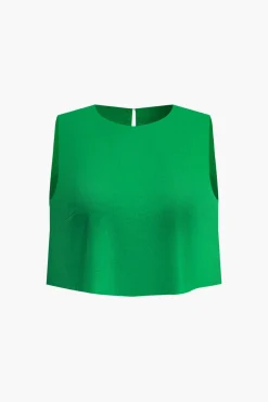 MICAS Pant Sets-Basic Crop Tank Top And Pants Set GREEN