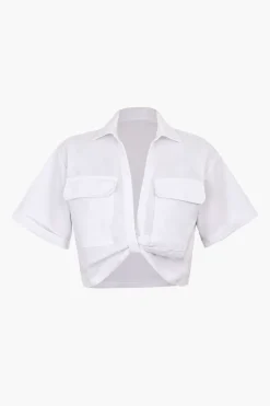 MICAS Blouses & Shirts-Basic Flap Pocket Twist Hem Shirt
