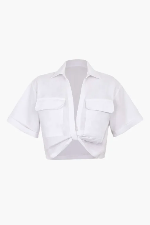 MICAS Blouses & Shirts-Basic Flap Pocket Twist Hem Shirt