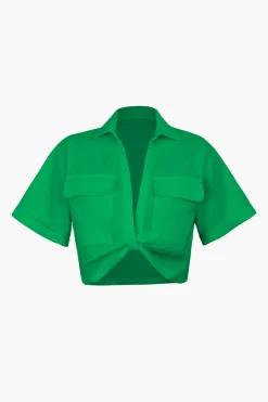 MICAS Blouses & Shirts-Basic Flap Pocket Twist Hem Shirt