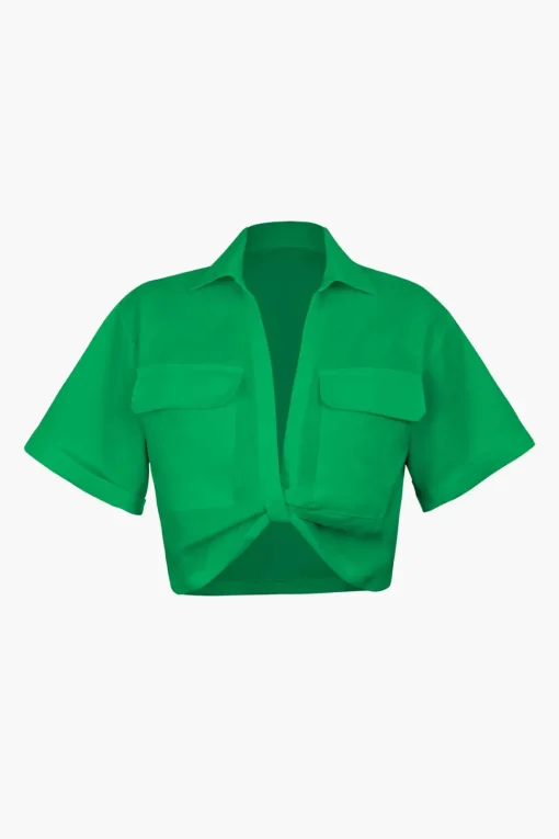 MICAS Blouses & Shirts-Basic Flap Pocket Twist Hem Shirt