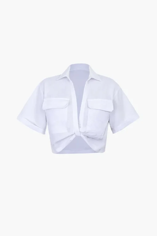 MICAS Blouses & Shirts-Basic Flap Pocket Twist Hem Shirt