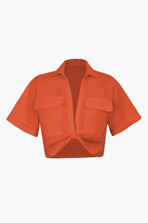 MICAS Blouses & Shirts-Basic Flap Pocket Twist Hem Shirt