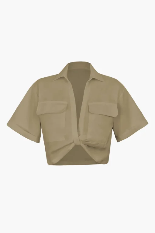 MICAS Blouses & Shirts-Basic Flap Pocket Twist Hem Shirt