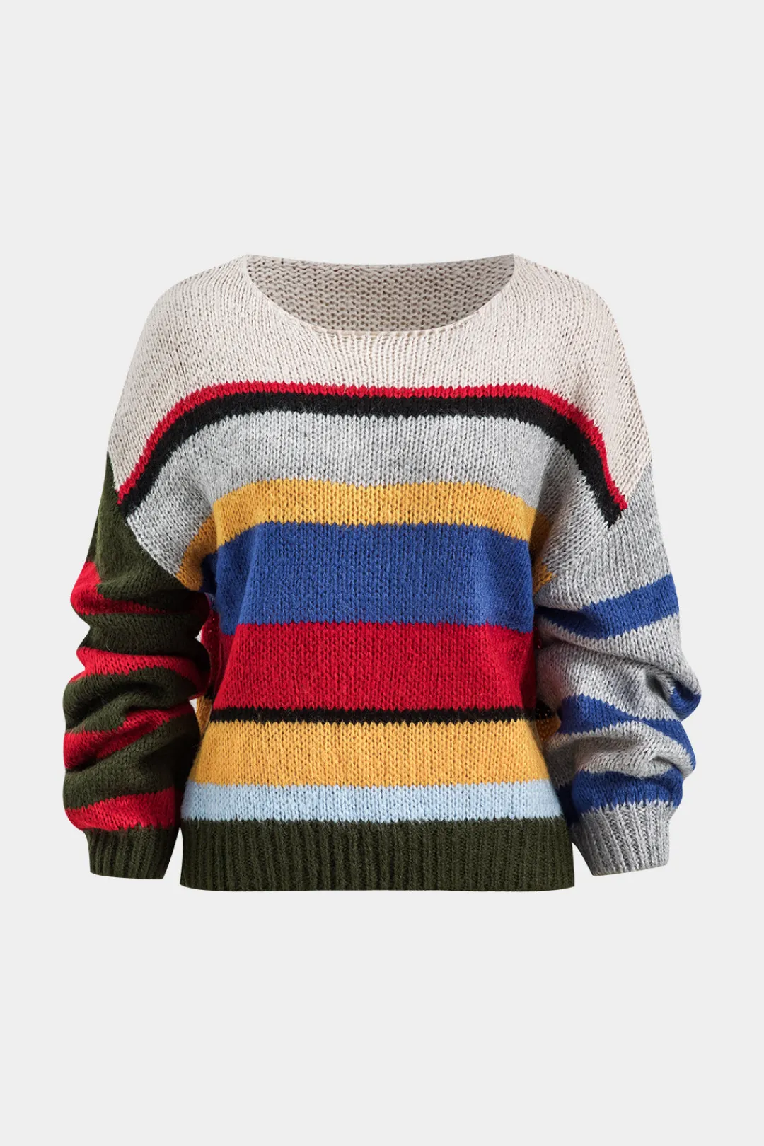 MICAS Knitwear|Knit Tops-Basic Knit Color Block Long-Sleeve Top MULTICOLOR