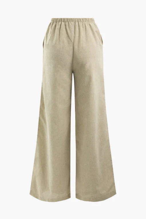 MICAS Pants-Basic Linen Drawstring Wide Leg Pants BEIGE
