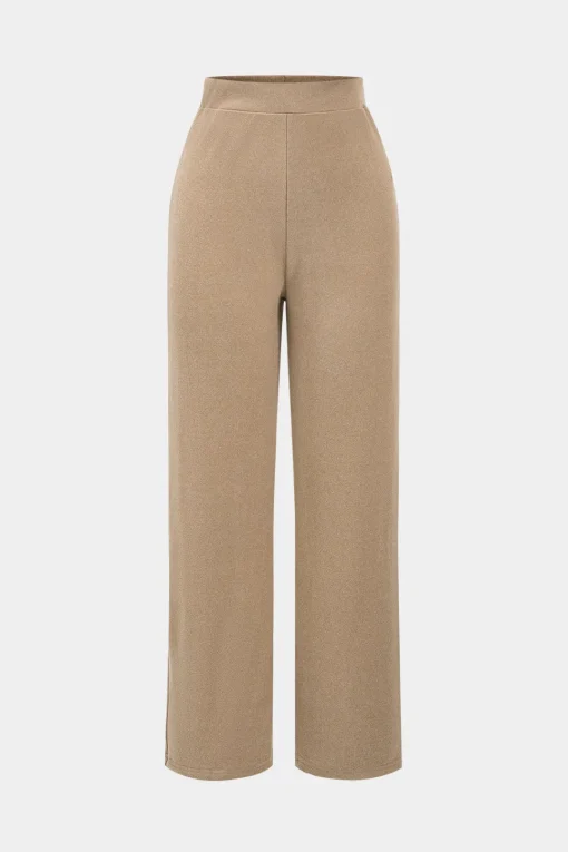 MICAS Pant Sets-Basic Long Sleeve Top And Trousers Set KHAKI