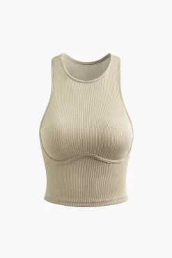 MICAS Tank Tops & Cami-Basic Rib Seam-detail Sleeveless Tank Top BEIGE