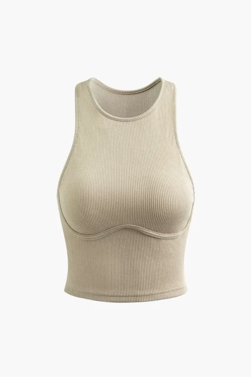 MICAS Tank Tops & Cami-Basic Rib Seam-detail Sleeveless Tank Top BEIGE