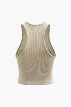 MICAS Tank Tops & Cami-Basic Rib Seam-detail Sleeveless Tank Top BEIGE